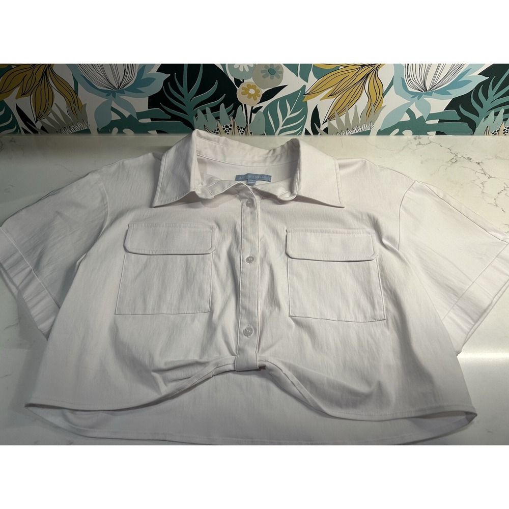 Antonio Melani Top Cropped Twisted Blouse Button Sz XL White EUC Whimsigoth Y2K - Picture 7 of 12